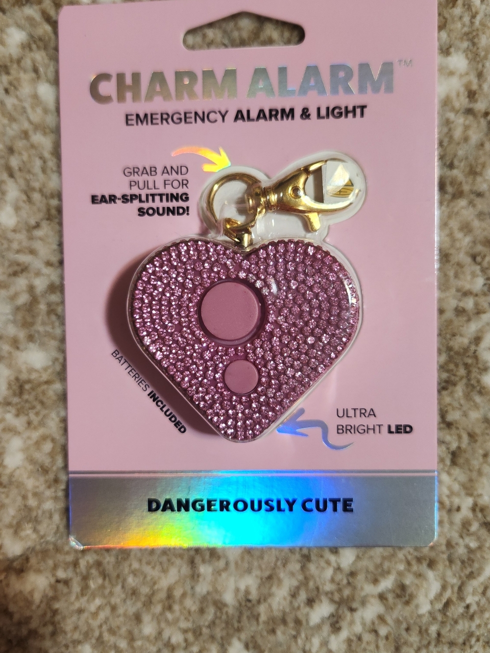Charm Alarm Heart Keychain - Pink Emergency Alarm & LED Light